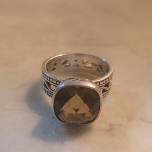 Retired BRIGHTON Sterling Silver "Laurtec" 7.44 Caret Smoky QUARTZ ring Size 8.5